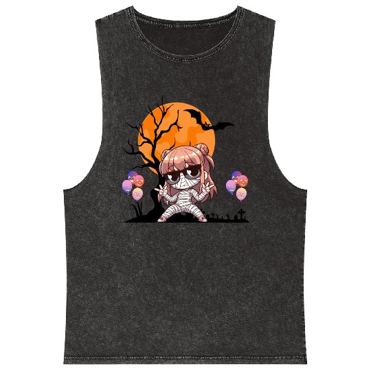 Chibi Mummy Illustration for Halloween Mineral Wash Tank Tops