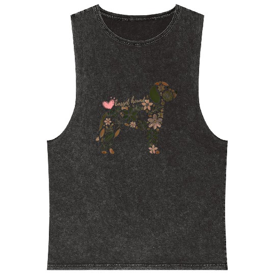 Floral Basset Hound Silhouette: Nature-Inspired Do Mineral Wash Tank Tops