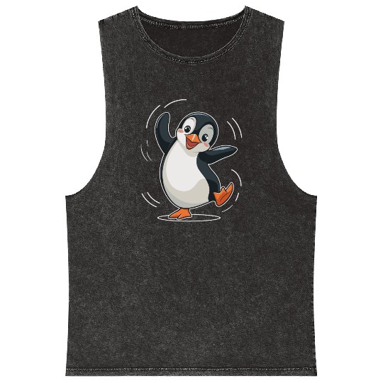 Happy Dancing Penguin Cartoon Illustration Mineral Wash Tank Tops