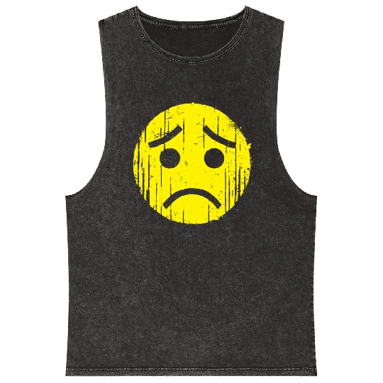 Depressed Emoticon Mineral Wash Tank Tops