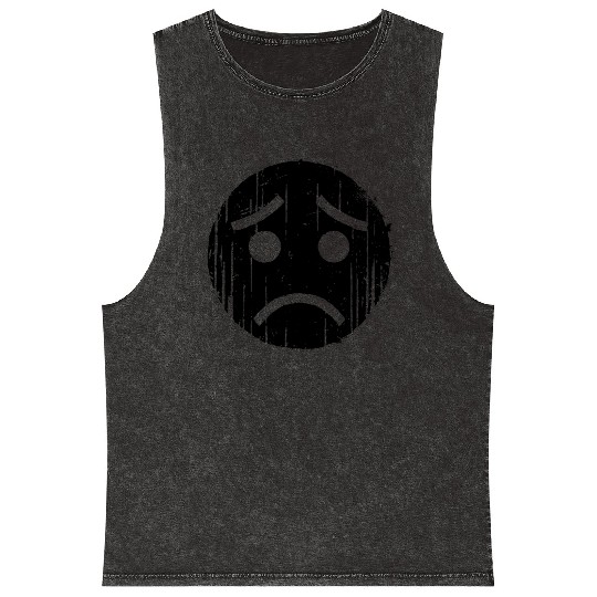 Sad Emoticon Mineral Wash Tank Tops