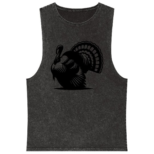 Wild Big Fat Turkey With Wing Drawing Mineral Wash Tank Tops