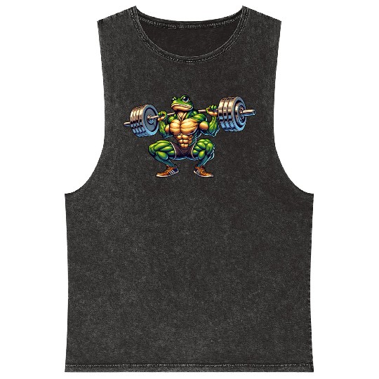 Frog Toad Fitness Barbell Gym Workout Training Mineral Wash Tank Tops