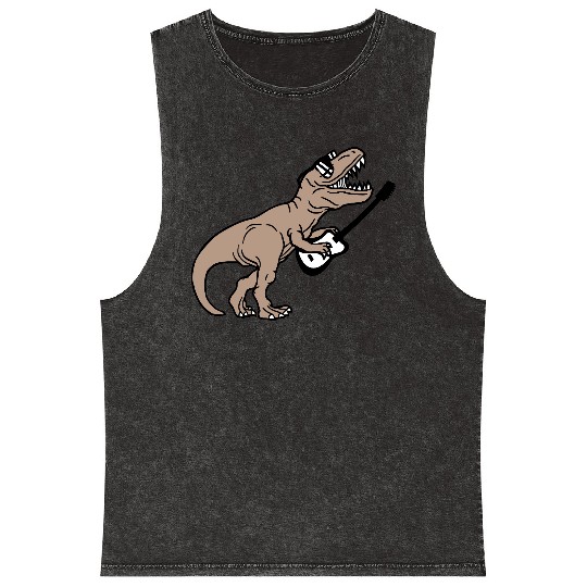 T. Rex Dino DJ Dinosaur Party Animal Plays Guitar Mineral Wash Tank Tops