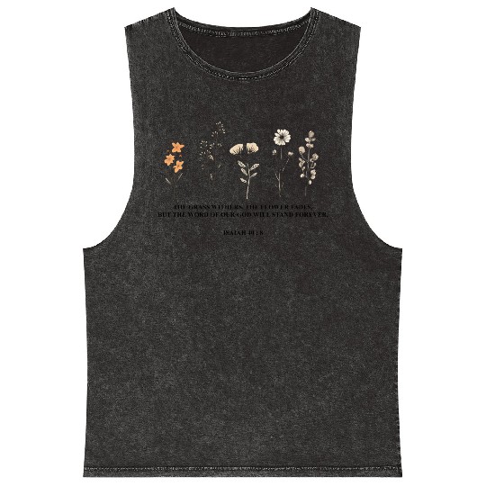 Wild Flowers Bible Verse Floral Religious Mineral Wash Tank Tops