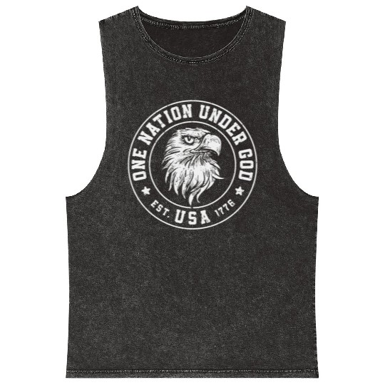 One Nation Under God Est. USA 1776 American Eagle Mineral Wash Tank Tops