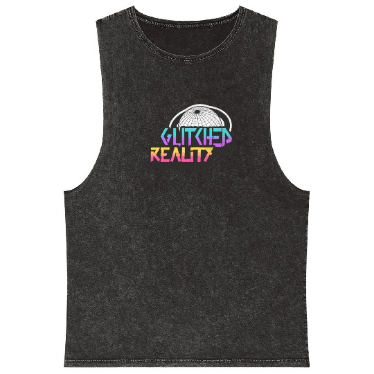 Glitched Reality - Futuristic Y2K Streetwear Mineral Wash Tank Tops