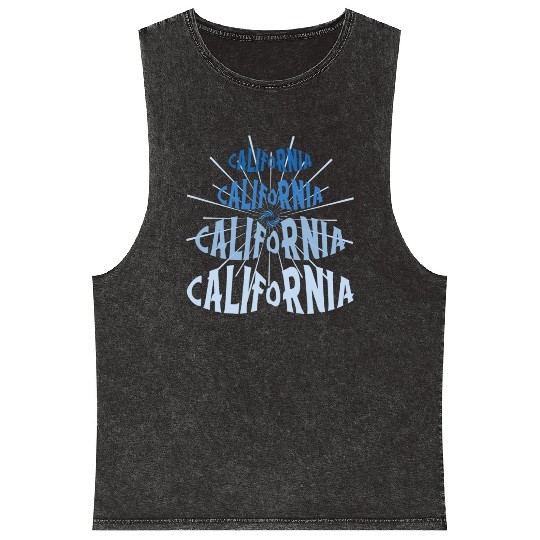 California West Coast Golden State Blue Graphic Mineral Wash Tank Tops