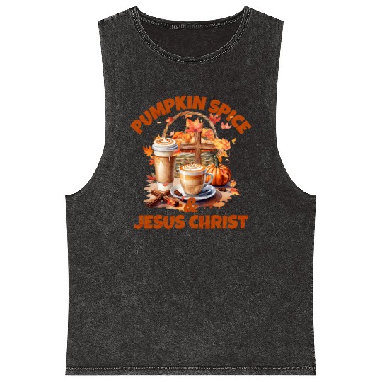 Pumpkin Spice And Jesus Christ Mineral Wash Tank Tops