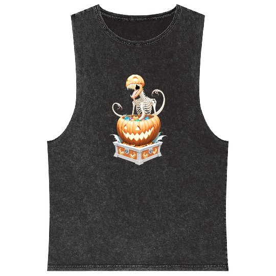 "Heavy Metal Skeletons and Skulls Halloween Art Mineral Wash Tank Tops