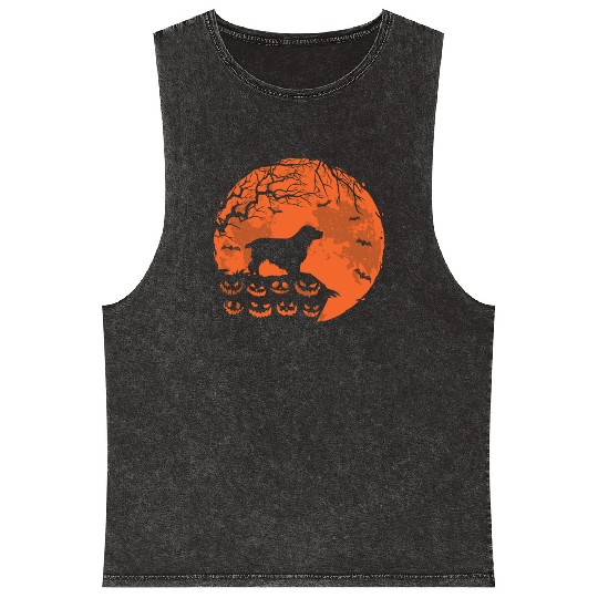 Cocker Spaniel And Moon Halloween Funny Dog Lover Mineral Wash Tank Tops
