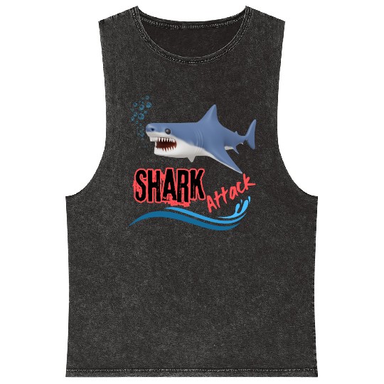 A different unique colorful shark attack design Mineral Wash Tank Tops