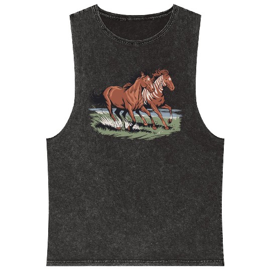 Wild Horses Native American Running Free Mineral Wash Tank Tops