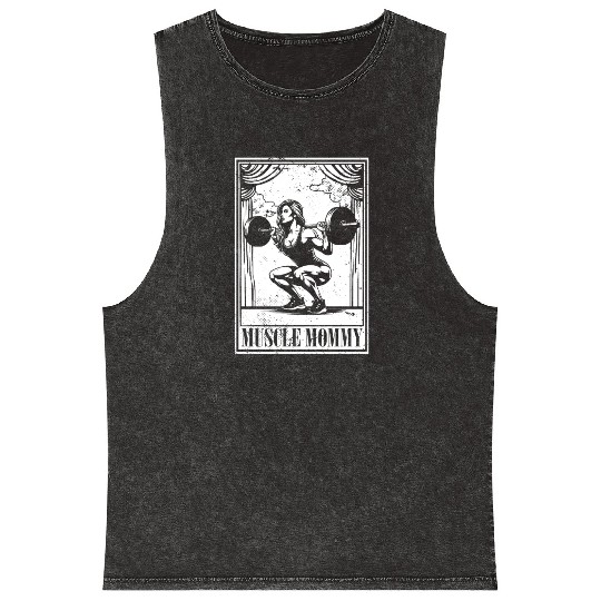 Tarot Cards Muscle Mommy Squatting Barbell Mineral Wash Tank Tops