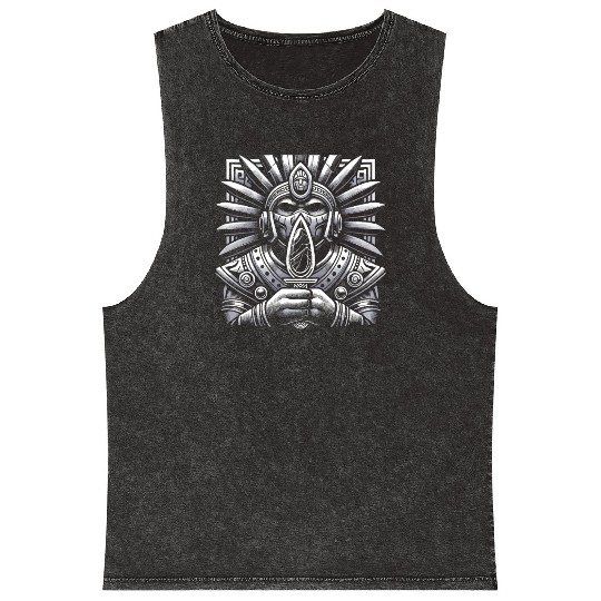 Aztec Warrior Mask with Tribal Art and Ancient Mineral Wash Tank Tops