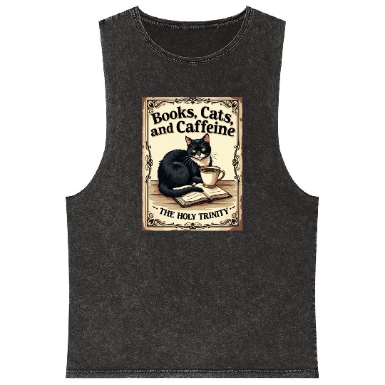 Books, Cats, and Caffeine - The Holy Trinity Mineral Wash Tank Tops