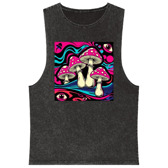 Psychedelic Shrooms: Neon Fungi Fantasy Mineral Wash Tank Tops