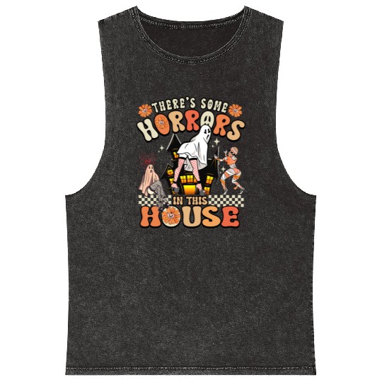 There's Some Horrors In This House Ghost Halloween Mineral Wash Tank Tops