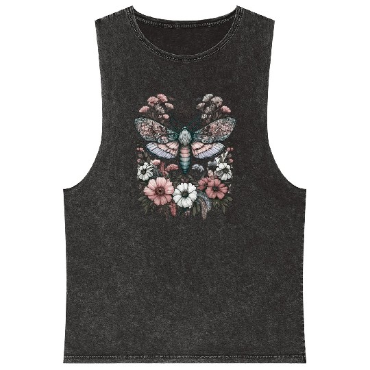 Fairycore Floral Moth Pastel Fairycore Aesthetic Mineral Wash Tank Tops