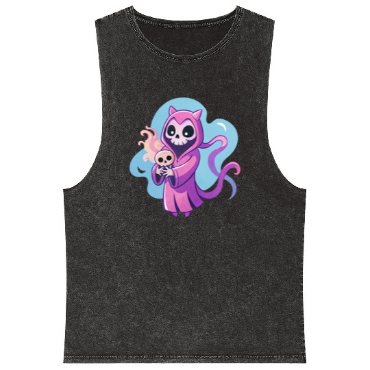 skeletal figure, violet pink robe, lavender puppy Mineral Wash Tank Tops