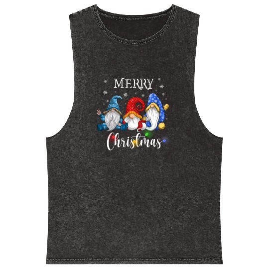 Merry Christmas Gnomes Xmas Family Men Women Mineral Wash Tank Tops
