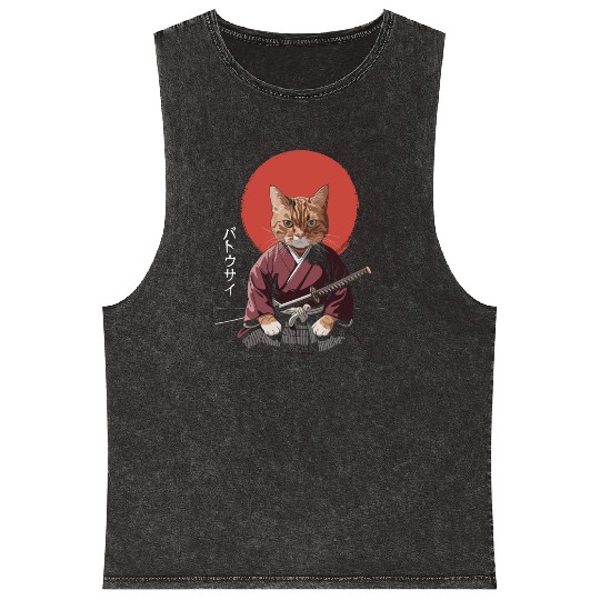 Neko Battousai Samurai Cat Classic Mineral Wash Tank Tops