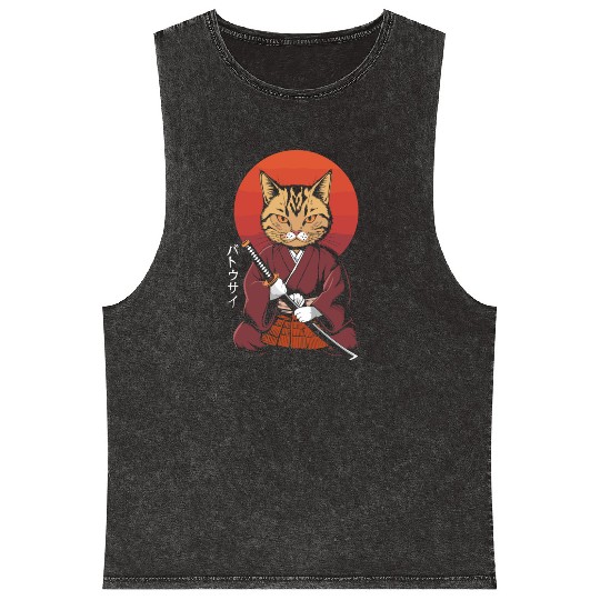 Neko Battousai Samurai Cat Classic Mineral Wash Tank Tops