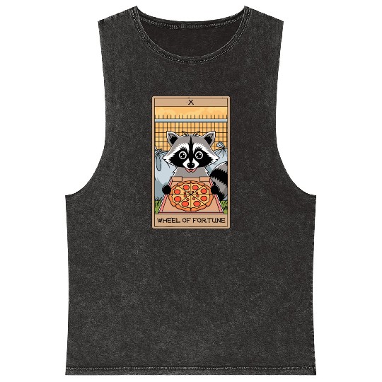 Wheel of Fortune Raccoons Tarot Card Mineral Wash Tank Tops