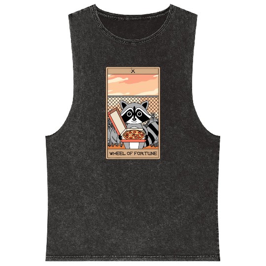 Wheel of Fortune Raccoons Tarot Card Mineral Wash Tank Tops