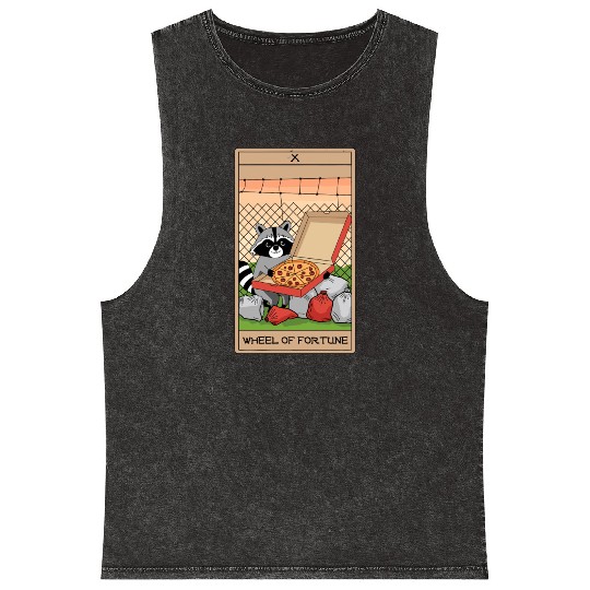 Wheel of Fortune Raccoons Tarot Card Mineral Wash Tank Tops