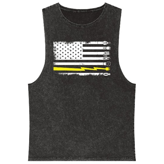 Electrician Electrical Engineer Lineman US Flag Mineral Wash Tank Tops