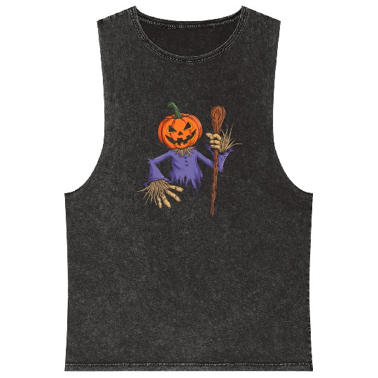 Spooky Halloween Scarecrow Mineral Wash Tank Tops