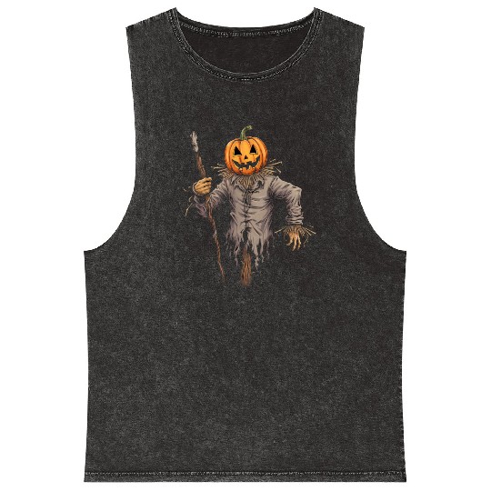 Spooky Halloween Scarecrow Mineral Wash Tank Tops