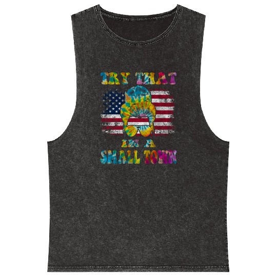 Try That In a Small Town US Flag Girl Mineral Wash Tank Tops