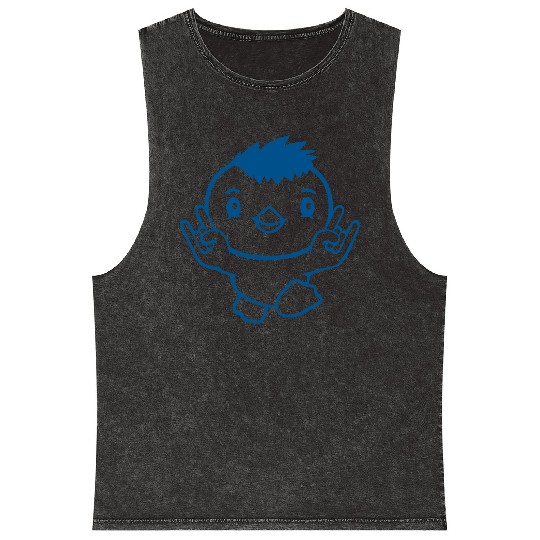 Heavy Metal Duck Bird Chick Rock Horn Hand Gesture Mineral Wash Tank Tops