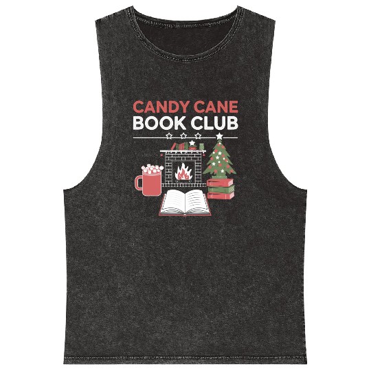 Bookish Christmas Candy Cane Book Club Bookish Mineral Wash Tank Tops