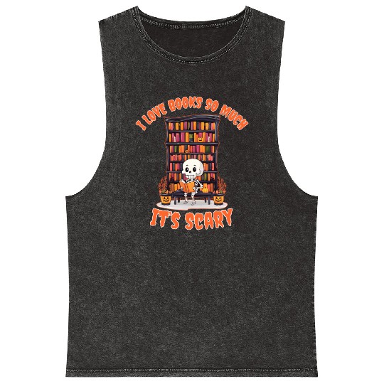 Halloween skeleton book lover reading adults Mineral Wash Tank Tops
