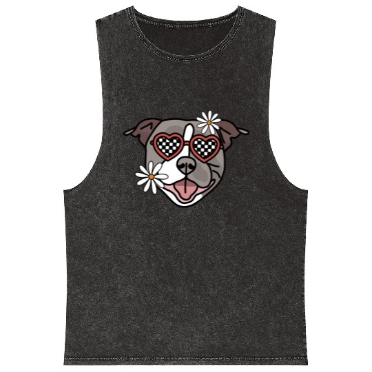 Staffordshire Grey Retro Dog Mineral Wash Tank Tops