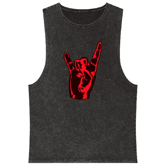 Heavy Metal Fun Hard Rock Music Horns Hand Gesture Mineral Wash Tank Tops