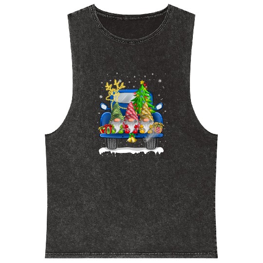 Christmas Truck Cute Gnomes Mineral Wash Tank Tops