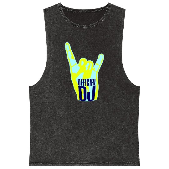 Official DJ Music Heavy Metal Horns Hand Gesture Mineral Wash Tank Tops