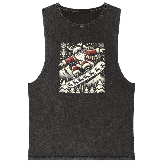 Snowboarding Santa Winter Wonderland Christmas Fun Mineral Wash Tank Tops