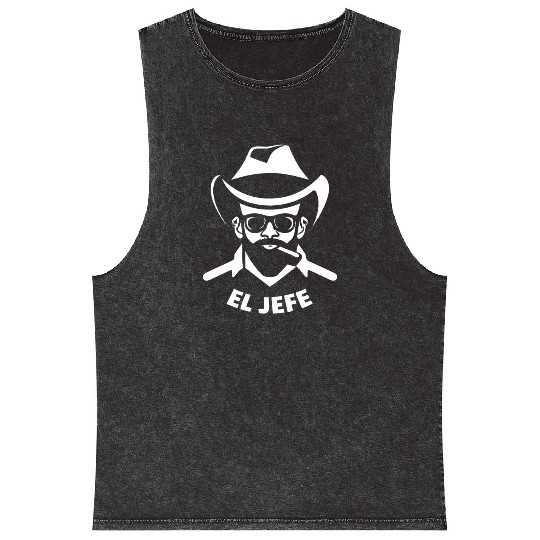 El Jefe (White Print) Mineral Wash Tank Tops