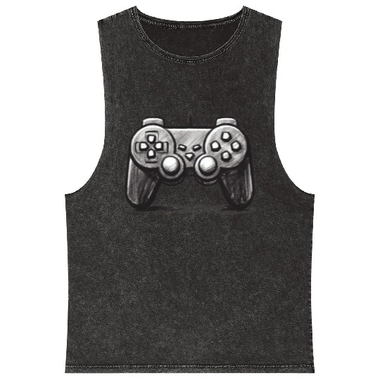 Gamer Controller Cartoon Charcoal Gaming Art 3 Mineral Wash Tank Tops