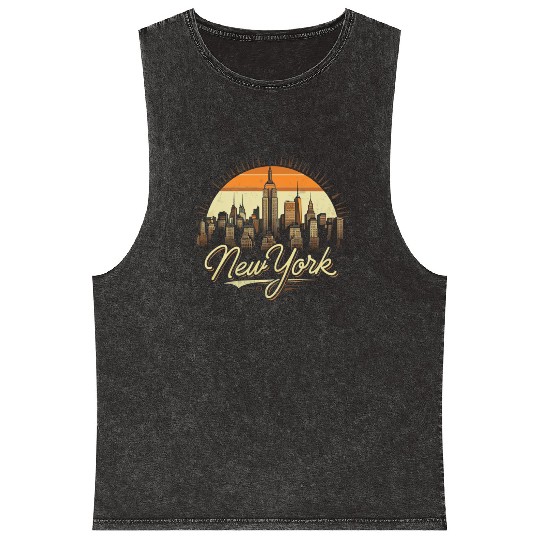 New York Skyline - Iconic Cityscape Beauty Mineral Wash Tank Tops