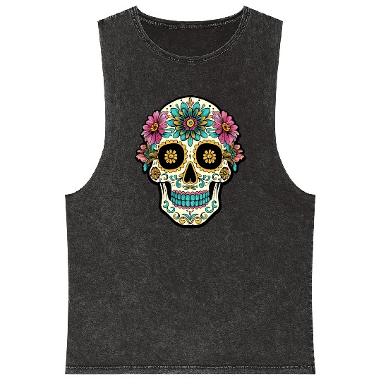 Day of the Dead Sugar Skull, Flippin Sweet Gear Mineral Wash Tank Tops