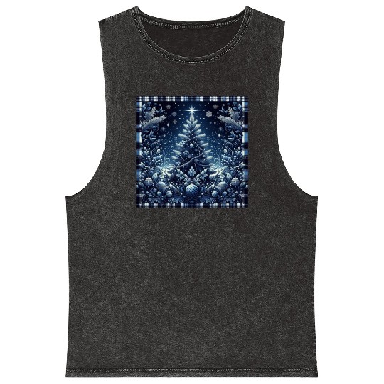 flannel blue and white christmas Mineral Wash Tank Tops