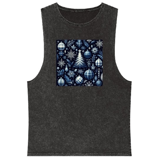 flannel blue and white christmas Mineral Wash Tank Tops