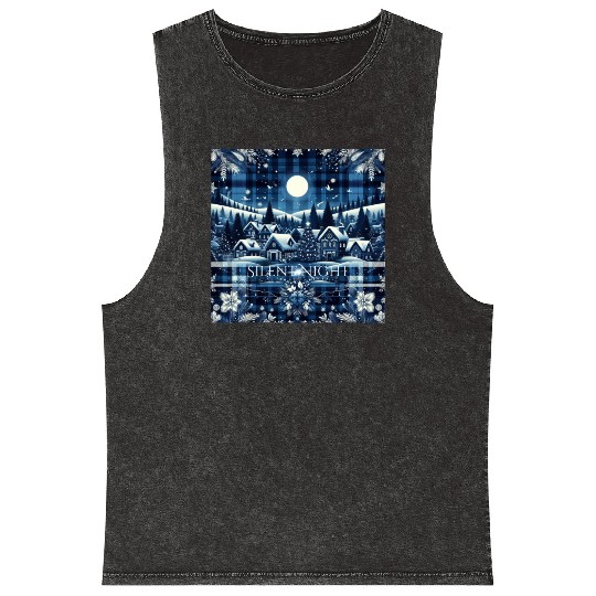 flannel silent night blue and white christmas Mineral Wash Tank Tops