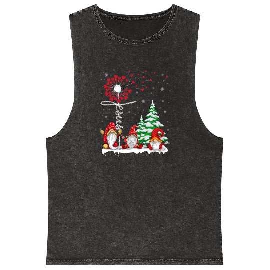 Gnomes Jesus Dandelion Christmas Tree Mineral Wash Tank Tops